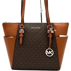 Michael Kors Large Charlotte Tote Bag Luggage Leather Brown